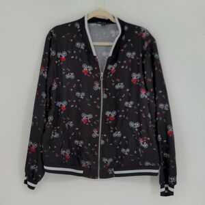 Torrid Women's Black Crepe Floral &‎ Bike Bomber Jacket Size 1X Mock Neck Moto